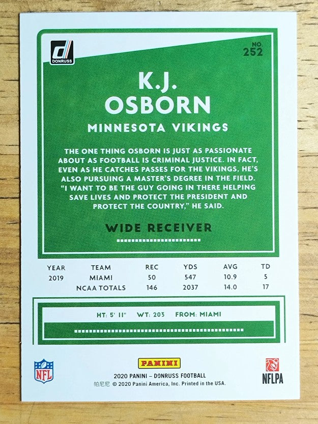 2020 Donruss #252 K.J. Osborn RC
