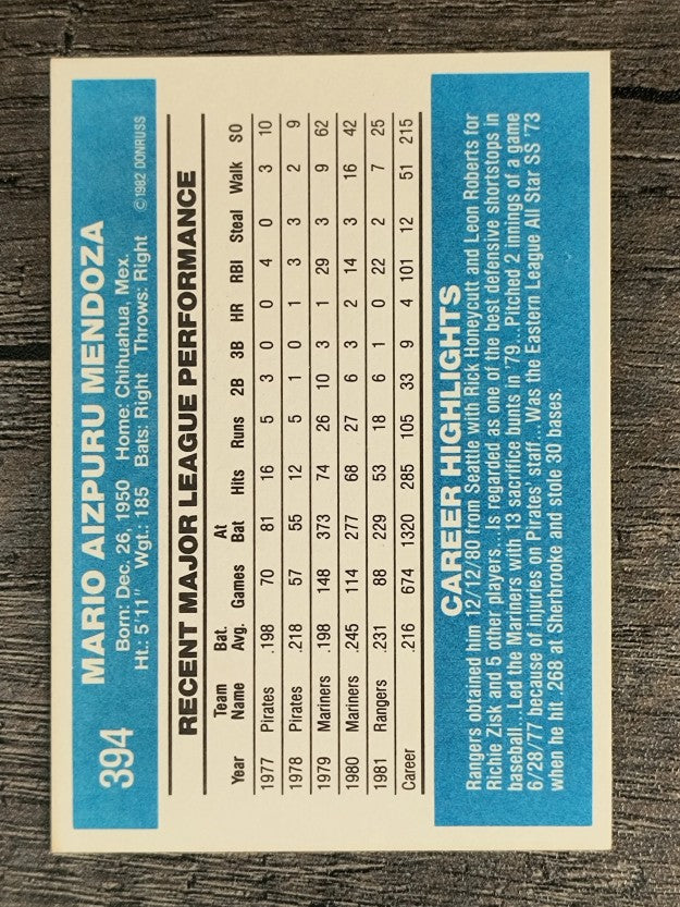 1982 Donruss #394 Mario Mendoza