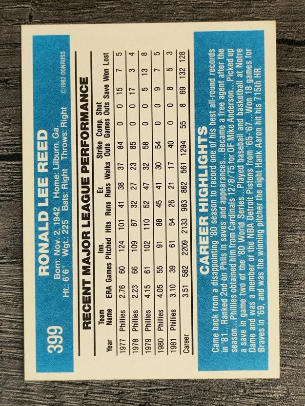 1982 Donruss #399 Ron Reed