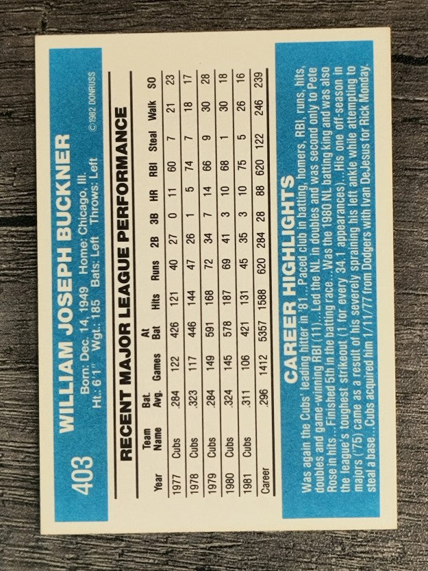 1982 Donruss #403 Bill Buckner
