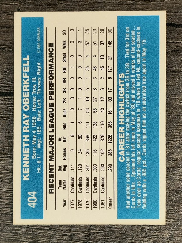 1982 Donruss #404 Ken Oberkfell