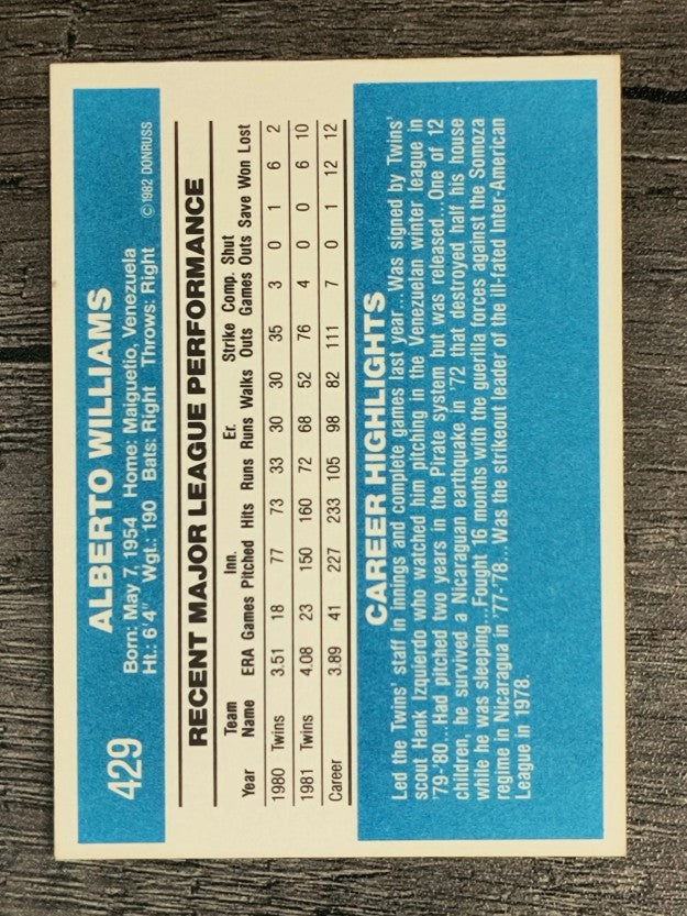 1982 Donruss #429 Al Williams