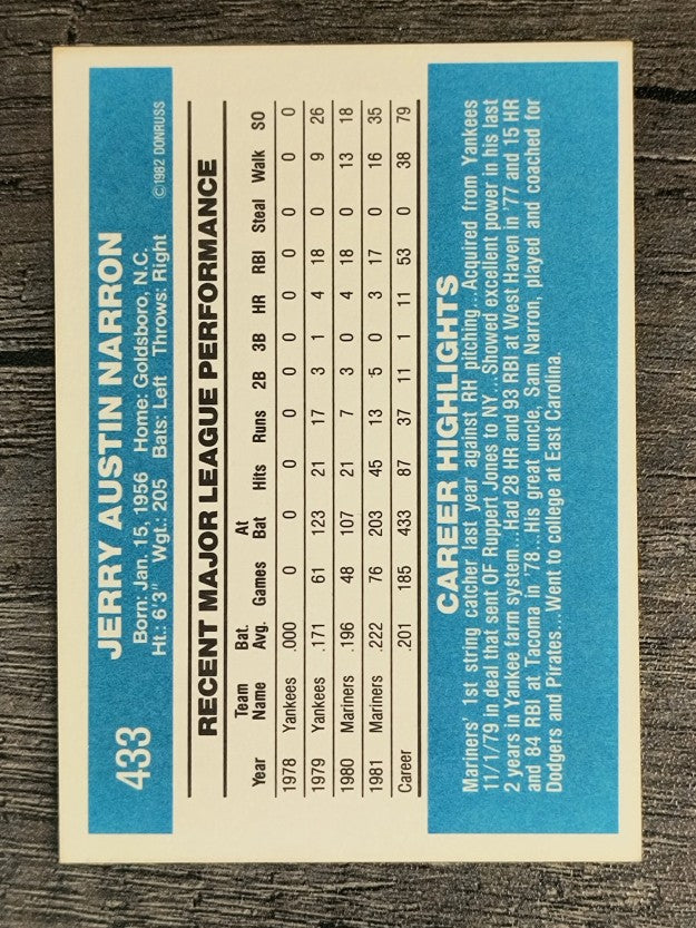 1982 Donruss #433 Jerry Narron