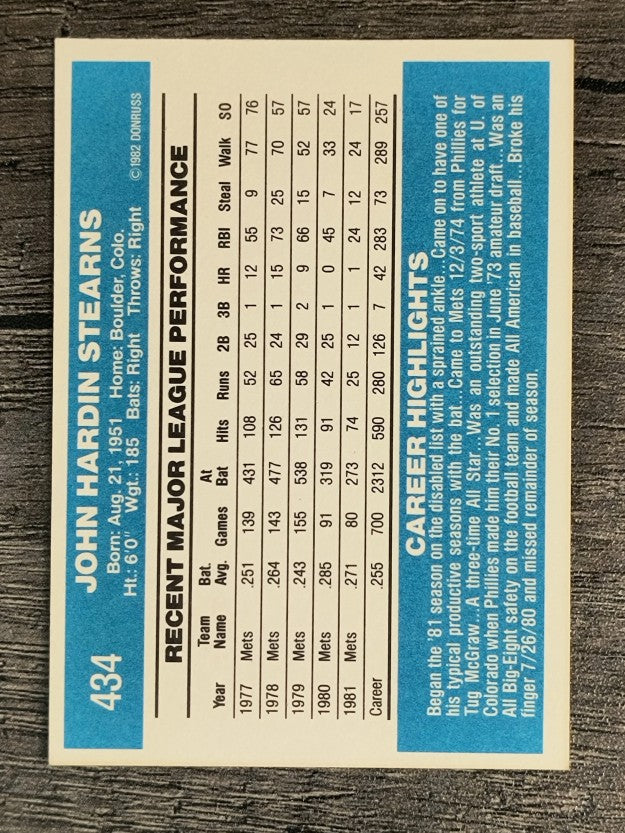 1982 Donruss #434 John Stearns