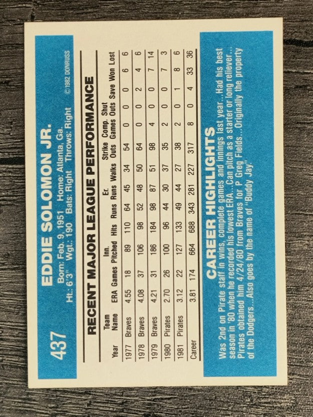1982 Donruss #437 Eddie Solomon