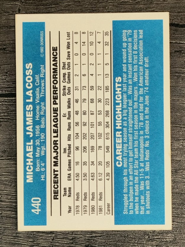 1982 Donruss #440 Mike LaCoss
