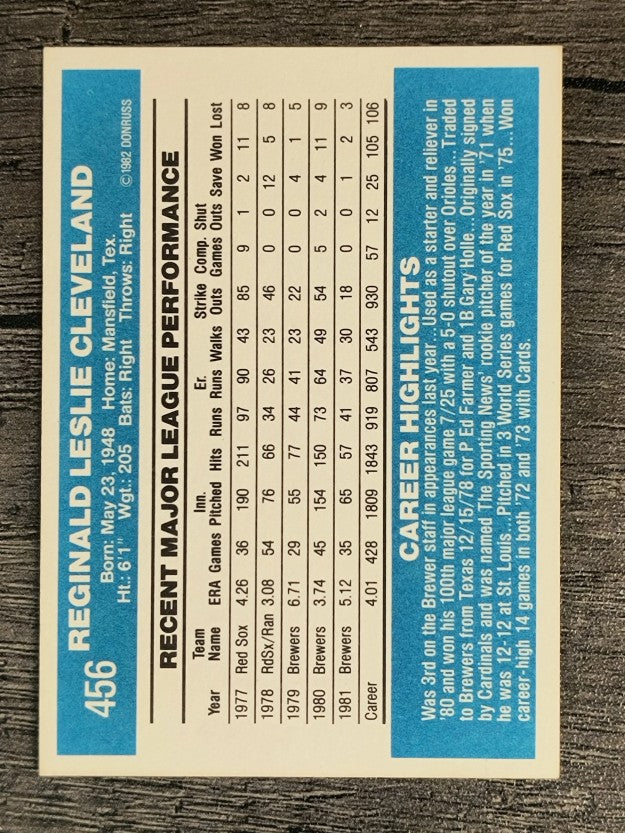 1982 Donruss #456 Reggie Cleveland