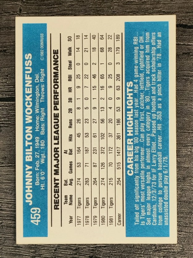 1982 Donruss #459 John Wockenfuss