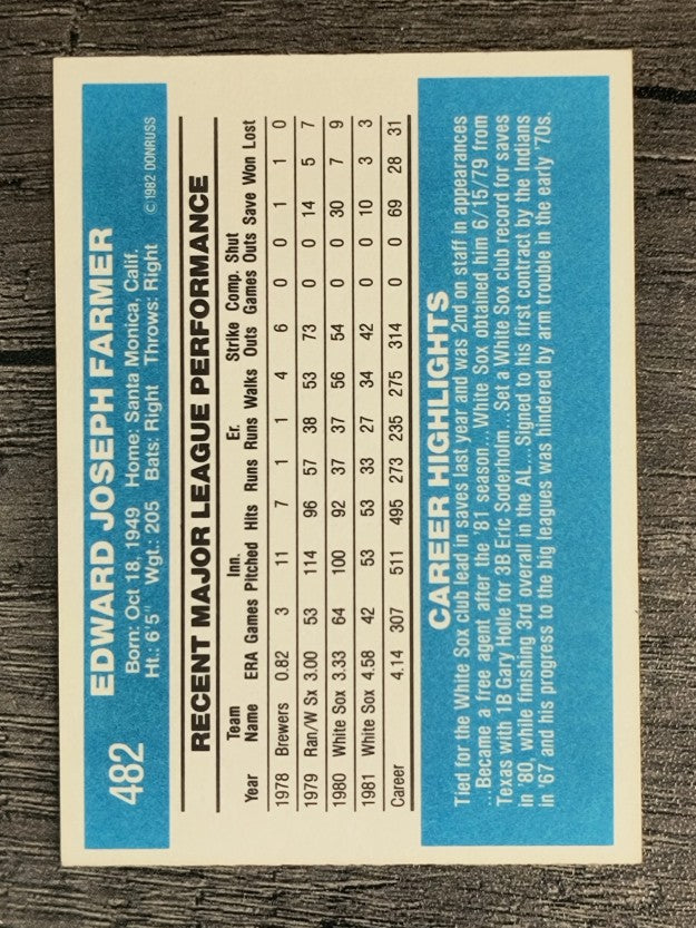 1982 Donruss #482 Ed Farmer