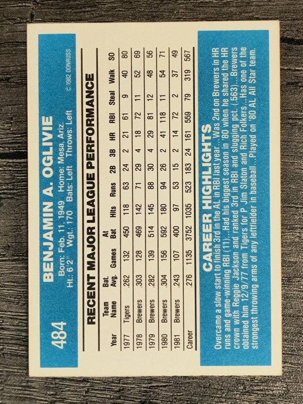 1982 Donruss #484 Ben Oglivie