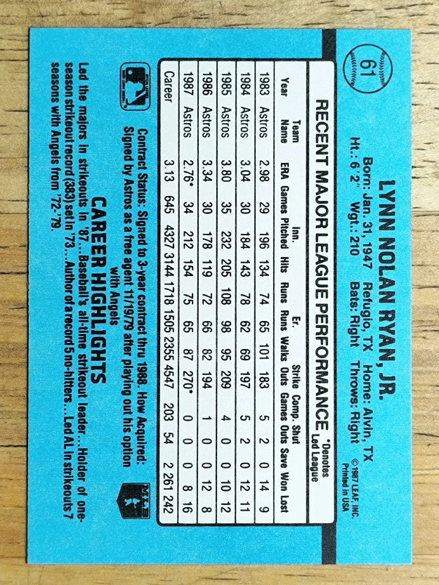 1988 Donruss #61 Nolan Ryan