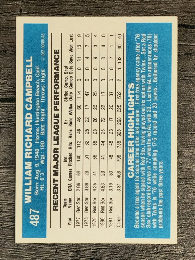 1982 Donruss #487 Bill Campbell