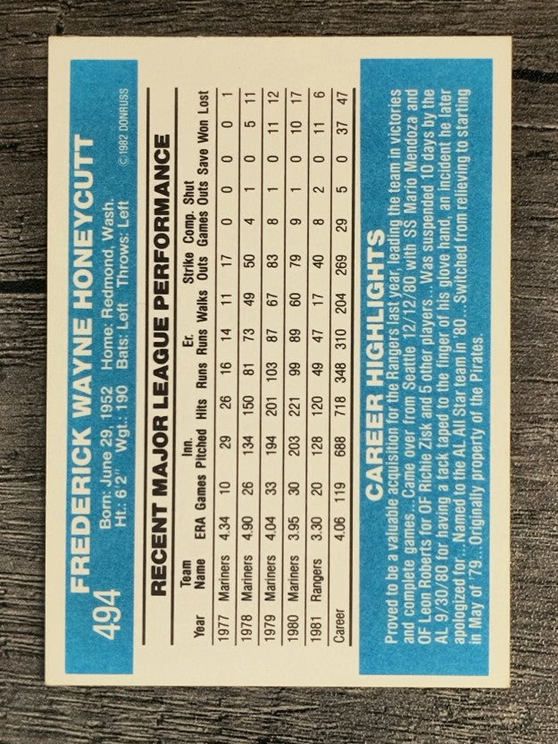1982 Donruss #494 Rick Honeycutt