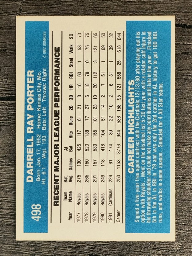 1982 Donruss #498 Darrell Porter