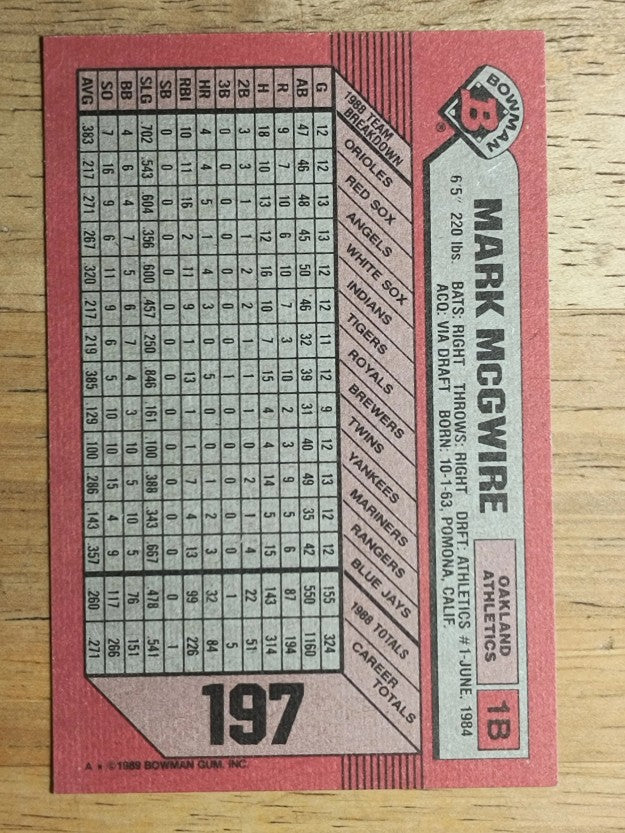 1989 Bowman #197 Mark McGwire