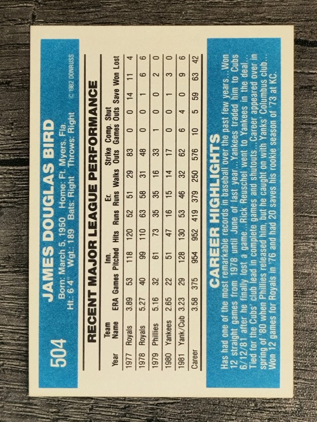 1982 Donruss #504 Doug Bird