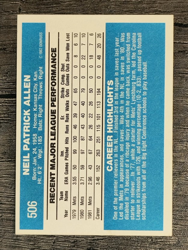 1982 Donruss #506 Neil Allen