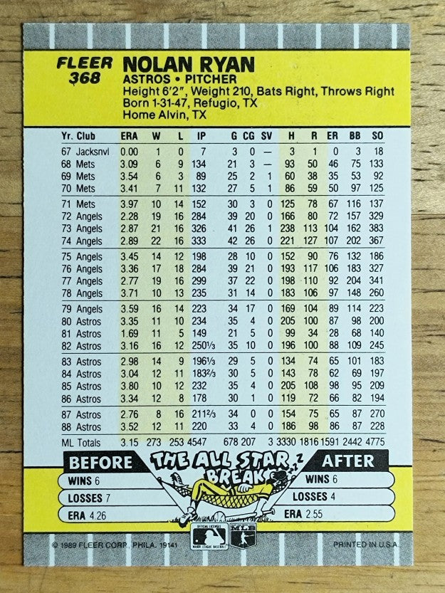 1989 Fleer #368 Nolan Ryan