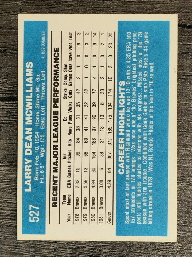 1982 Donruss #527 Larry McWilliams
