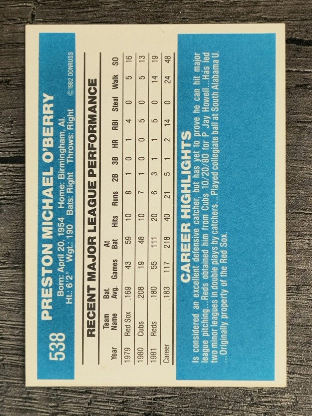 1982 Donruss #538 Mike O'Berry
