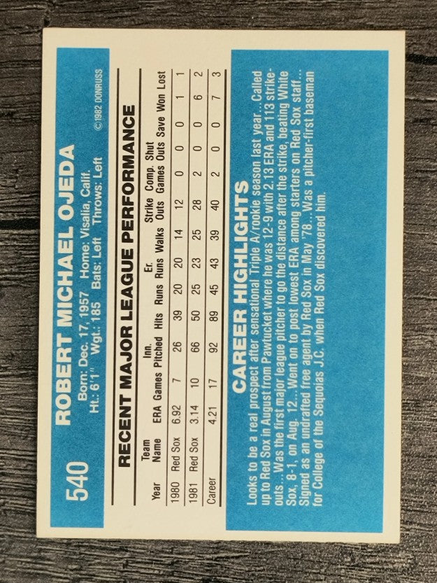 1982 Donruss #540 Bob Ojeda RC