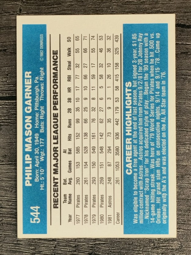 1982 Donruss #544B Phil Garner COR