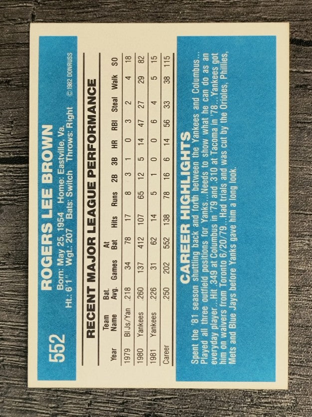 1982 Donruss #552 Bobby Brown
