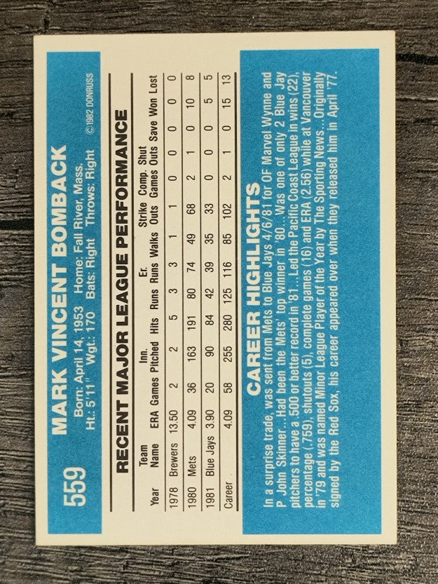 1982 Donruss #559 Mark Bomback