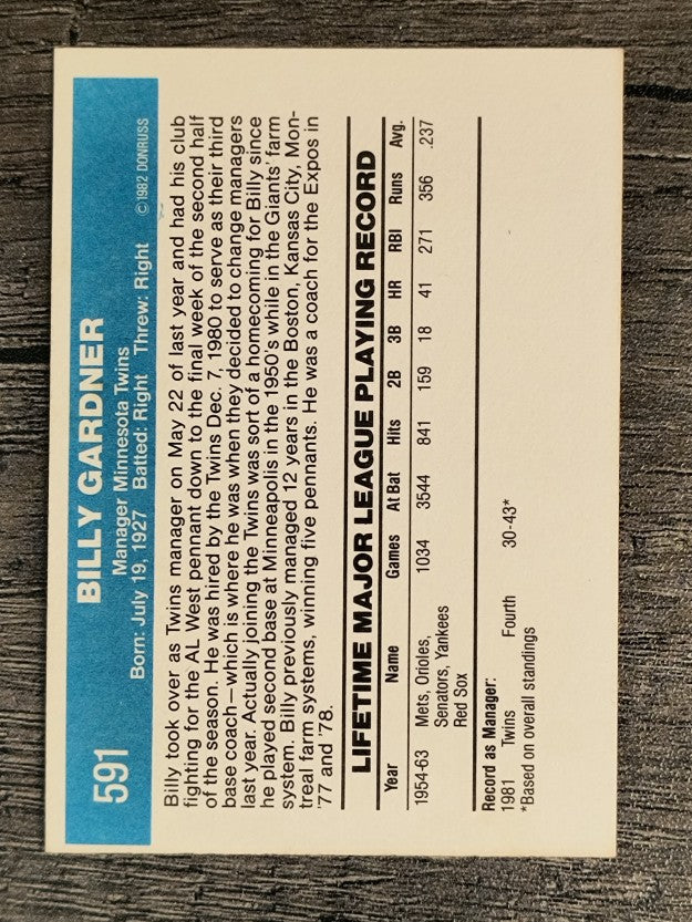 1982 Donruss #591 Billy Gardner MG