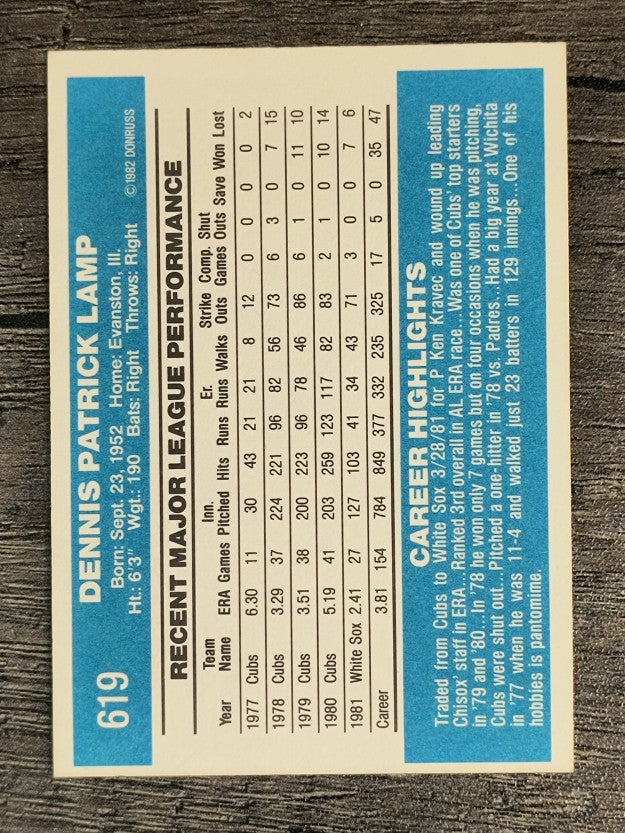 1982 Donruss #619 Dennis Lamp