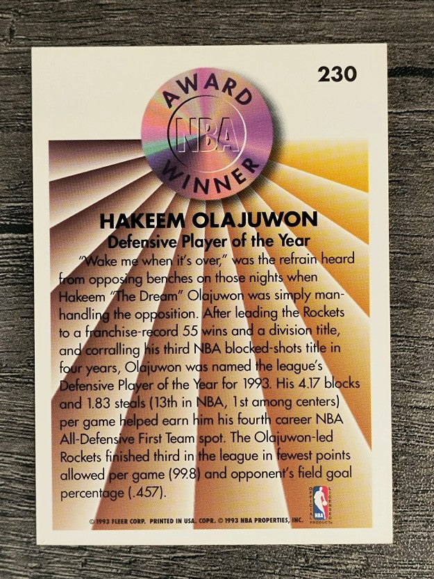 1993-94 Fleer #230 Hakeem Olajuwon AW (NM)