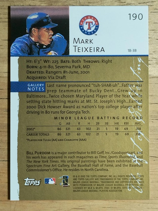 2003 Topps Gallery Artist's Proofs #190 Mark Teixeira PROS
