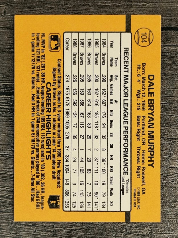 1989 Donruss #104 Dale Murphy