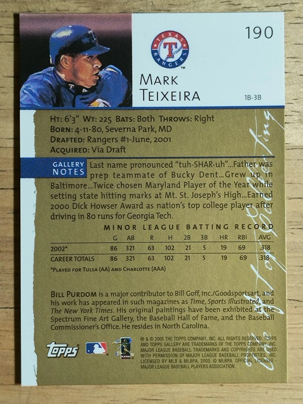 2003 Topps Gallery Artist's Proofs #190 Mark Teixeira PROS