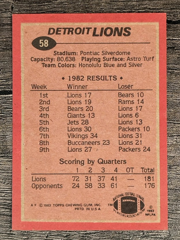 1983 Topps #58 Detroit Lions TL/Billy Sims