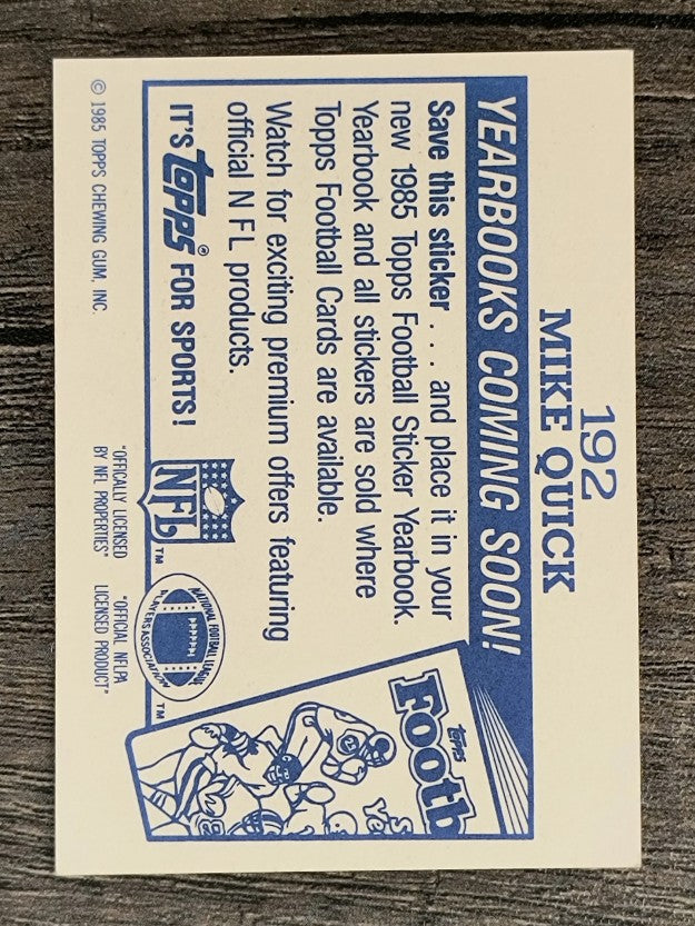 1985 Topps Coming Soon Stickers #192 Mike Quick