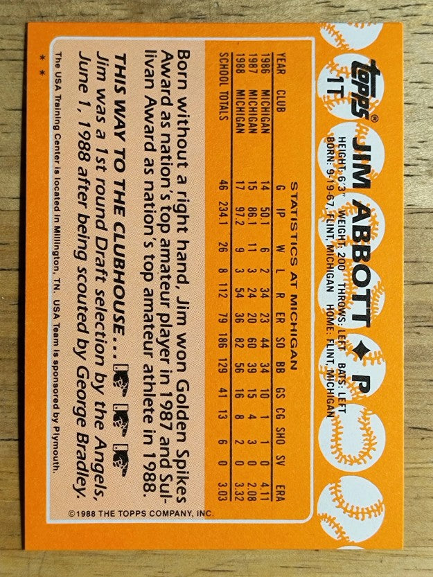 1988 Topps Traded #1T Jim Abbott OLY XRC