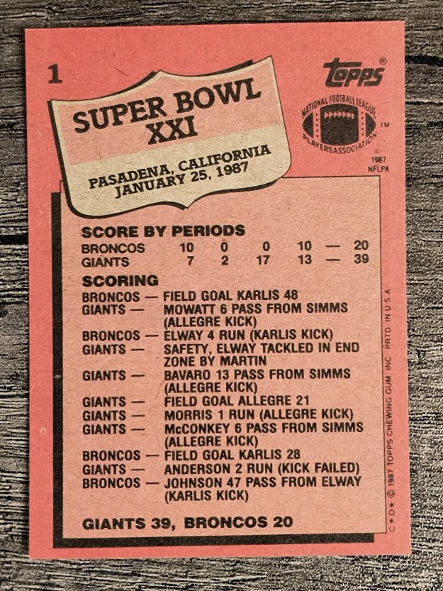 1987 Topps #1 Super Bowl XXI/Giants/Broncos