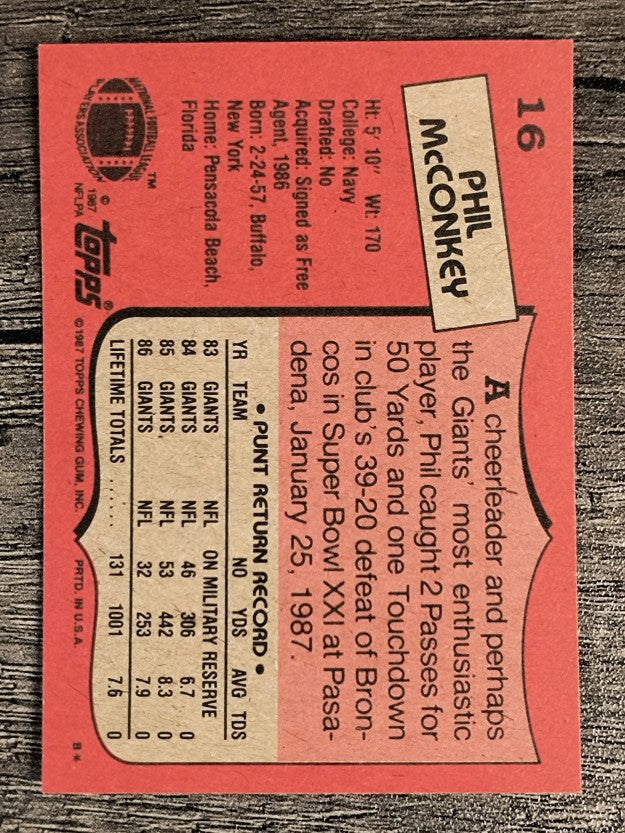 1987 Topps #16 Phil McConkey