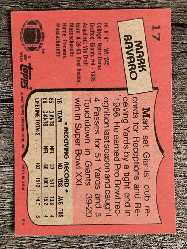 1987 Topps #17 Mark Bavaro AP