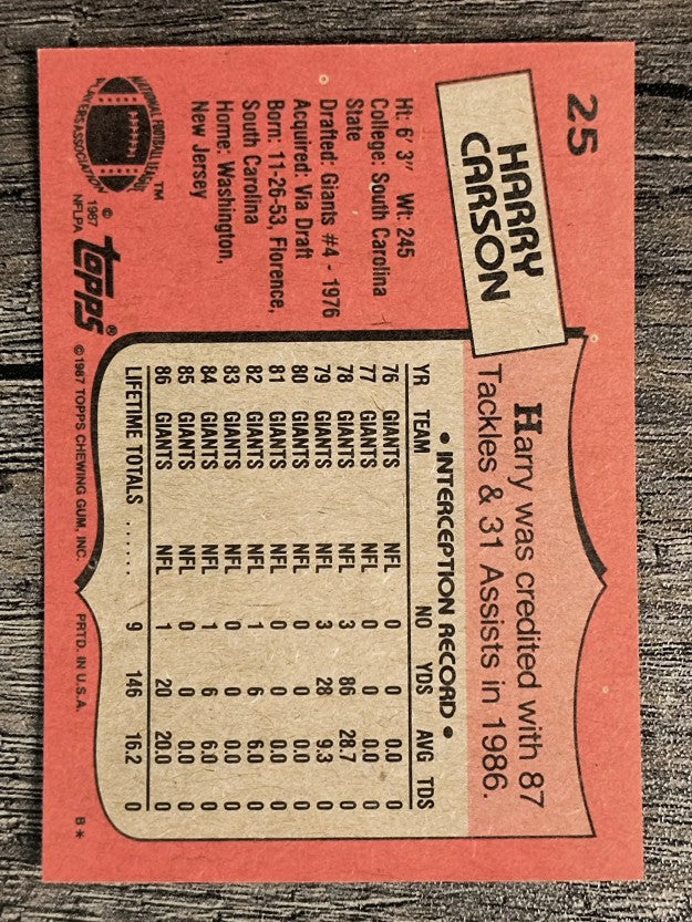 1987 Topps #25 Harry Carson