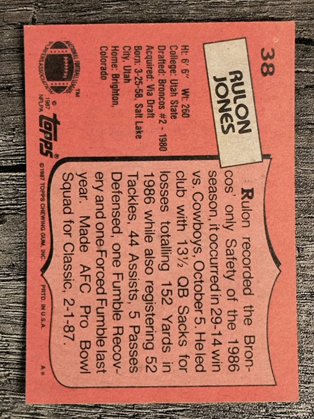 1987 Topps #38 Rulon Jones