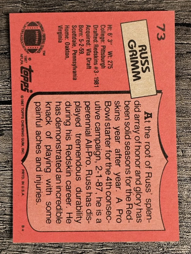 1987 Topps #73 Russ Grimm