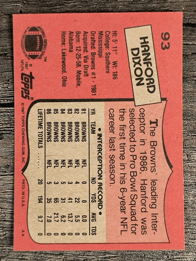 1987 Topps #93 Hanford Dixon