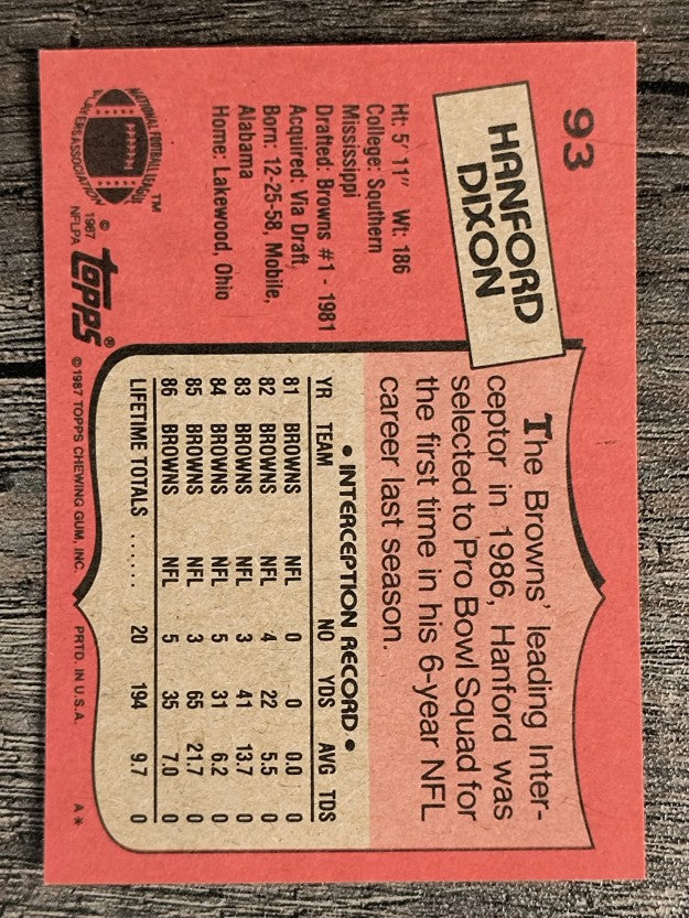 1987 Topps #93 Hanford Dixon