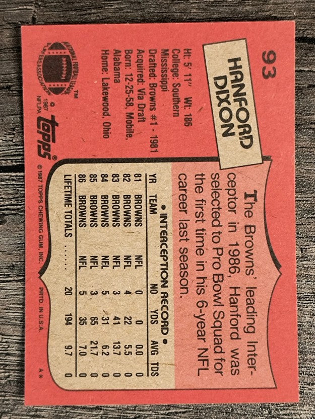 1987 Topps #93 Hanford Dixon