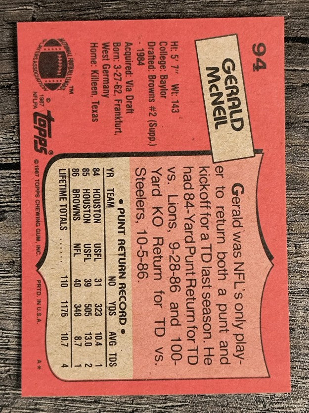 1987 Topps #94 Gerald McNeil RC