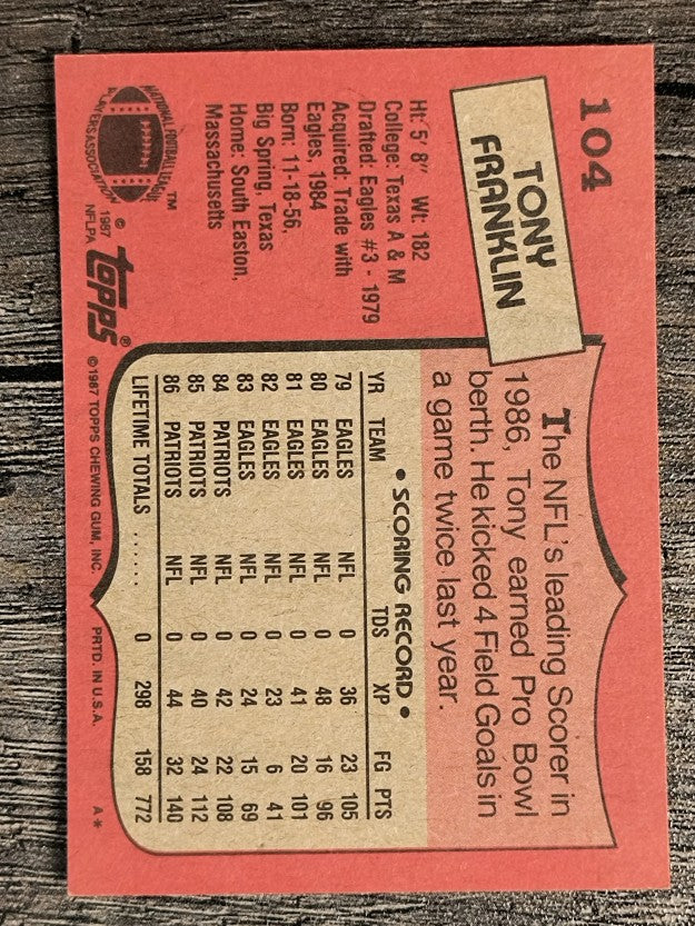 1987 Topps #104 Tony Franklin
