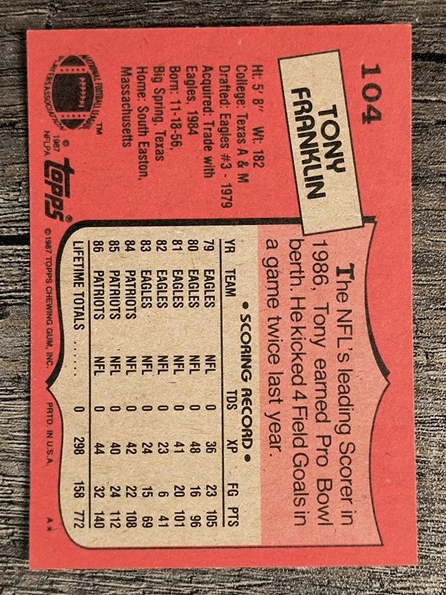 1987 Topps #104 Tony Franklin