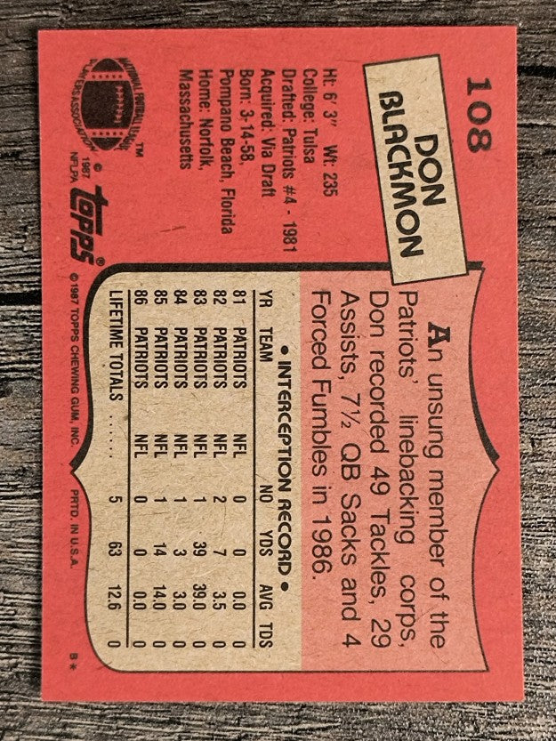 1987 Topps #108 Don Blackmon